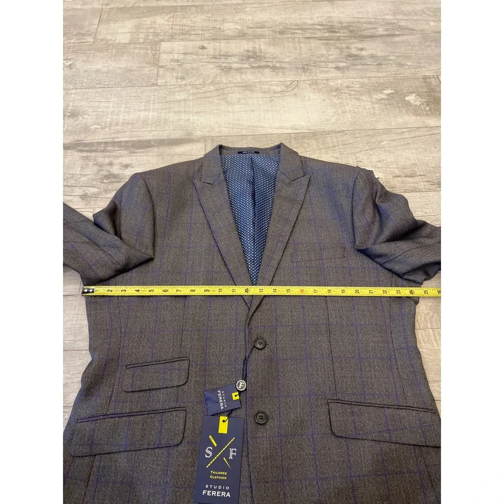 Studio Ferera Grey Plaid‎ Modern Fit Suit Blazer Men's 48R